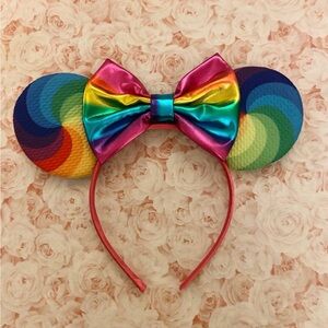 Rainbow Mouse Ears Headband with Bow